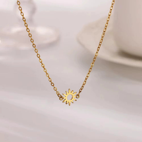 Fashionable Sun Hollow Jewelry Accessories Stainless Steel Gold Platinum O Shaped Chain With Stars Sun And Moon Clouds Cosmic Pattern Electroplated