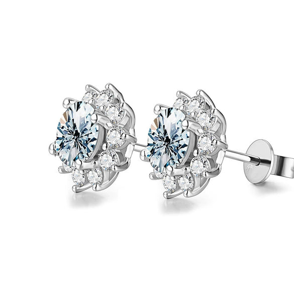 Fashionable Sunflower Moissanite Earrings S925 Sterling Silver With Electroplating For Women