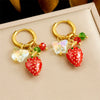 Fashionable Sweet Fresh Oil Dripping Simulated Threedimensional Fruit Strawberry Stainless Steel Goldplated Round Hanging Earrings For Women