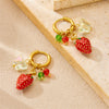 Fashionable Sweet Fresh Oil Dripping Simulated Threedimensional Fruit Strawberry Stainless Steel Goldplated Round Hanging Earrings For Women