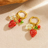 Fashionable Sweet Fresh Oil Dripping Simulated Threedimensional Fruit Strawberry Stainless Steel Goldplated Round Hanging Earrings For Women