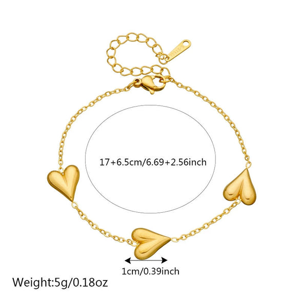 Fashionable Tassel Chain Heart Stainless Steel Goldplated Jewelry Set Necklace Bracelet