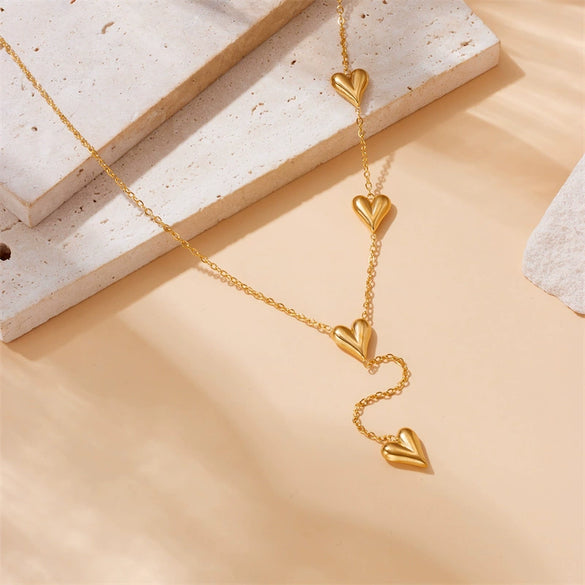 Fashionable Tassel Chain Heart Stainless Steel Goldplated Jewelry Set Necklace Bracelet