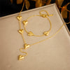 Fashionable Tassel Chain Heart Stainless Steel Goldplated Jewelry Set Necklace Bracelet