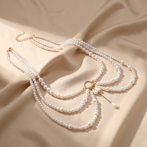 Fashionable Tassel Pendant Multilayer Waist Chain For Women With Faux Pearl And Zinc Alloy Material