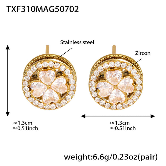 Fashionable 316L Stainless Steel And 316L Stainless Steel Jewelry Set With Zircon Flower And Chain Pattern Electroplated For Women