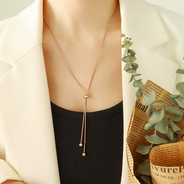Fashionable 316L Stainless Steel Electroplated Round Bead Tassel Jewelry Set Necklace And Bracelet For Unisex