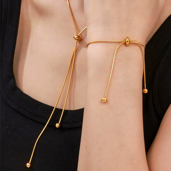 Fashionable 316L Stainless Steel Electroplated Round Bead Tassel Jewelry Set Necklace And Bracelet For Unisex