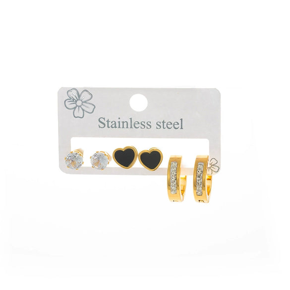 Fashionable Titanium Steel Heart Shape Electroplated Zircon Earrings For Women
