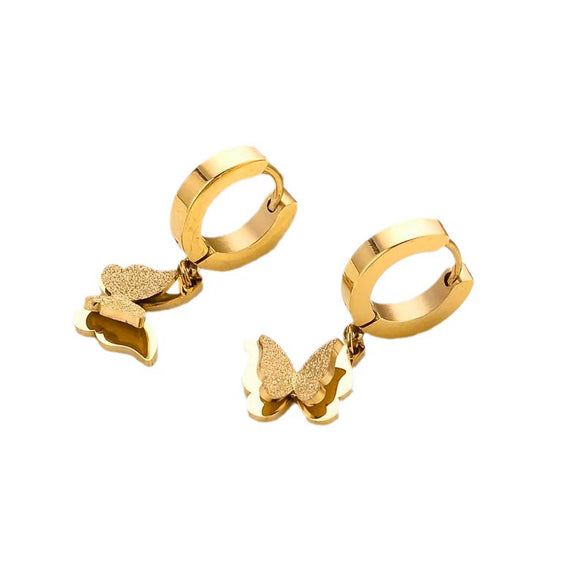 Fashionable Titanium Steel 18K Rose Gold Butterfly Ear Buckle Women's Earrings With Frosted Finish And Geometric Design Electroplated