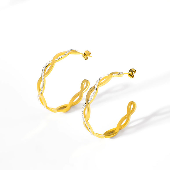 Fashionable Twist C Type Geometric Stainless Steel Earrings With 18K Vacuum Plating In Furnace For Women