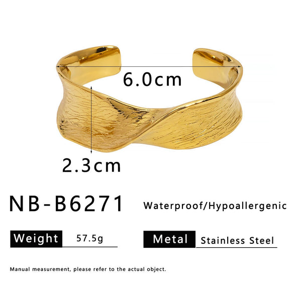 Fashionable Unique Open Geometric Texture Twisted Wave Zircon Stainless Steel 18K Vacuum Plated In Furnace Glossy Oversized Bracelet