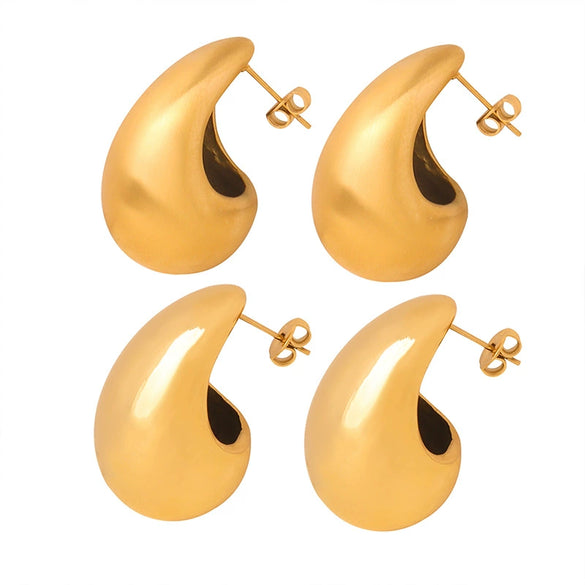 Fashionable Unisex Casual Geometric Hollow Water Drop Design Frosted Goldplated Titanium Steel Earrings