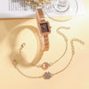 Fashionable Versatile Alloy Strap Round Dial Diamondencrusted Women's Watch And Flower Bracelet Set