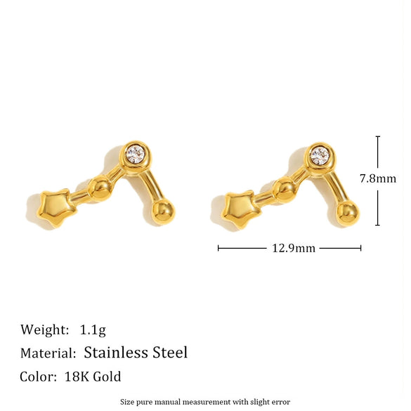 Fashionable Versatile Ear Jewelry Stainless Steel 18K Gold Plated Constellation Earrings