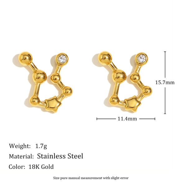 Fashionable Versatile Ear Jewelry Stainless Steel 18K Gold Plated Constellation Earrings