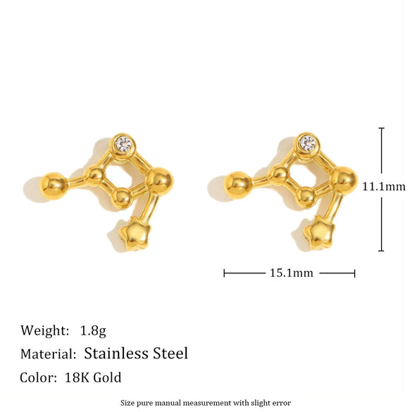 Fashionable Versatile Ear Jewelry Stainless Steel 18K Gold Plated Constellation Earrings