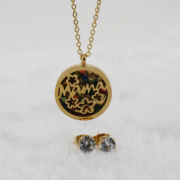 Fashionable Versatile Necklace Set 316L Stainless Steel Organic Glass Letter Pattern Electroplated Cross Chain