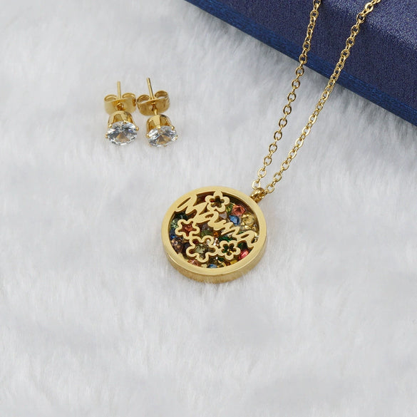 Fashionable Versatile Necklace Set 316L Stainless Steel Organic Glass Letter Pattern Electroplated Cross Chain