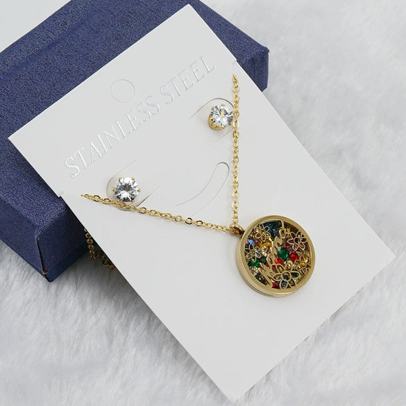 Fashionable Versatile Necklace Set 316L Stainless Steel Organic Glass Letter Pattern Electroplated Cross Chain