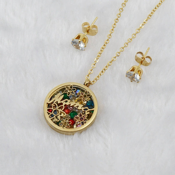 Fashionable Versatile Necklace Set 316L Stainless Steel Organic Glass Letter Pattern Electroplated Cross Chain