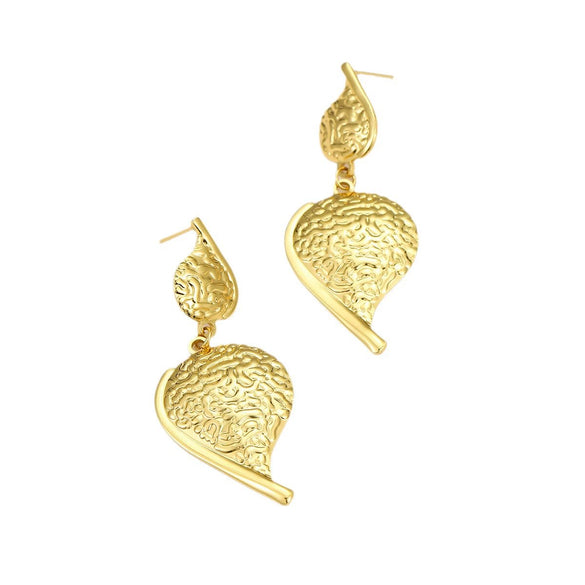 Fashionable Versatile Stainless Steel Embossed Irregular Water Drop Vintage Tassel Women's Earrings With Electroplating