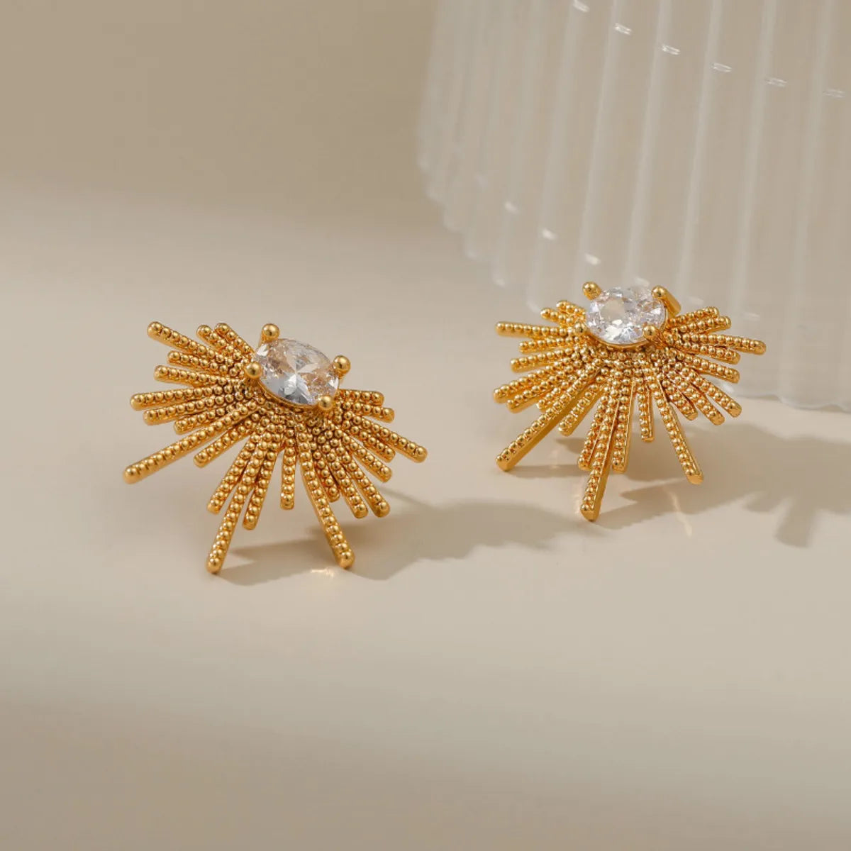 Fashionable White Zircon Stud Earrings Fireworks Design Copper Plating 18k Real Gold Creative Small Design Earrings Foreign Trade Accessories For Women