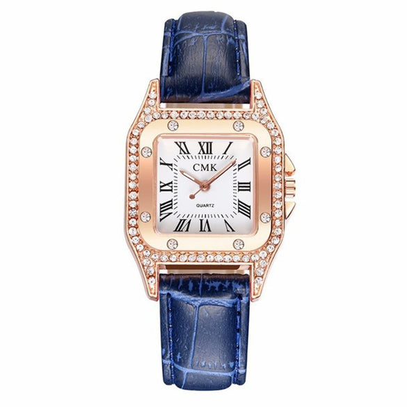Fashionable Women's Alloy And Pu Square Dial Quartz Watch With Spiral Crown And Stainless Steel Pin Buckle