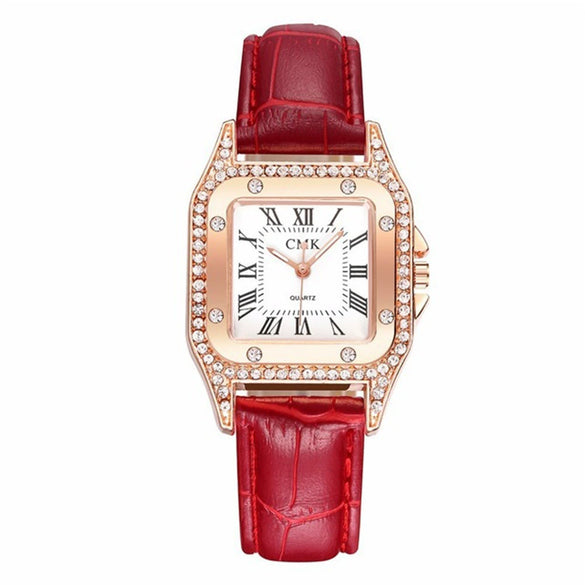 Fashionable Women's Alloy And Pu Square Dial Quartz Watch With Spiral Crown And Stainless Steel Pin Buckle