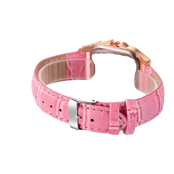 Fashionable Women's Alloy And Pu Square Dial Quartz Watch With Spiral Crown And Stainless Steel Pin Buckle