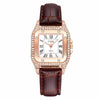 Fashionable Women's Alloy And Pu Square Dial Quartz Watch With Spiral Crown And Stainless Steel Pin Buckle