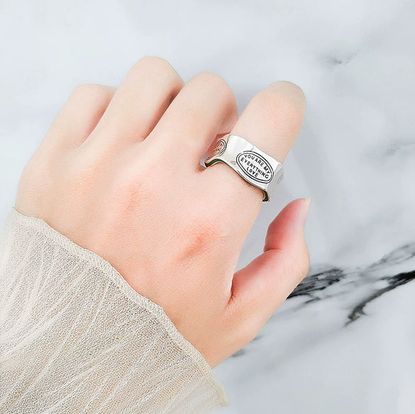 Fashionable Women's Copper Retro Ring With Irregular English Letter Design And Electroplating Treatment