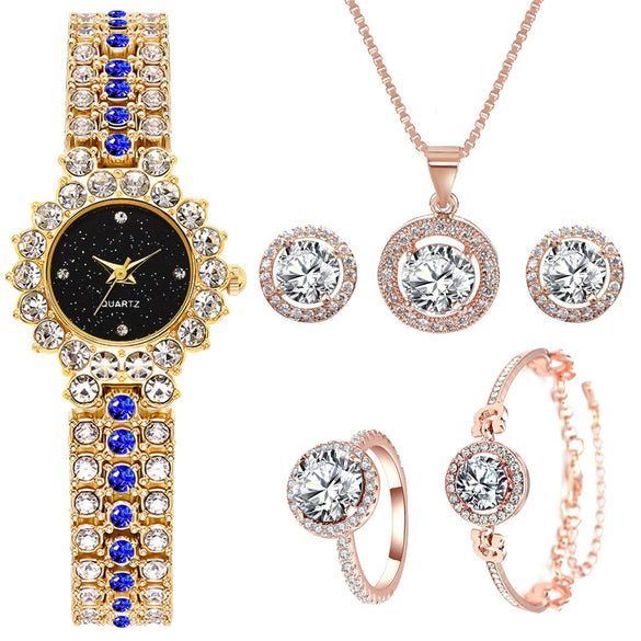 Fashionable Women's Diamondencrusted Quartz Bracelet Watch With Starry Sky Design Alloy Case Rose Gold Buckle And Round Dial