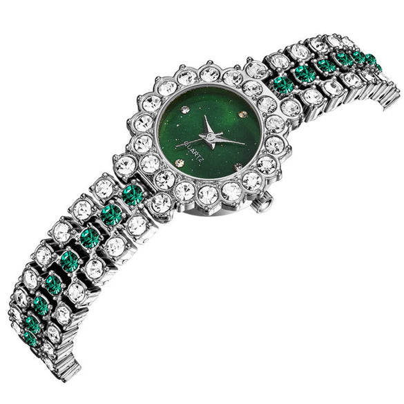 Fashionable Women's Diamondencrusted Quartz Bracelet Watch With Starry Sky Design Alloy Case Rose Gold Buckle And Round Dial