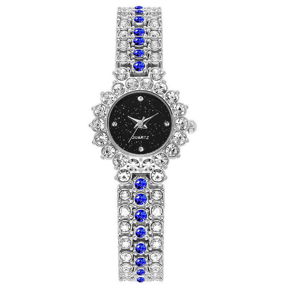 Fashionable Women's Diamondencrusted Quartz Bracelet Watch With Starry Sky Design Alloy Case Rose Gold Buckle And Round Dial