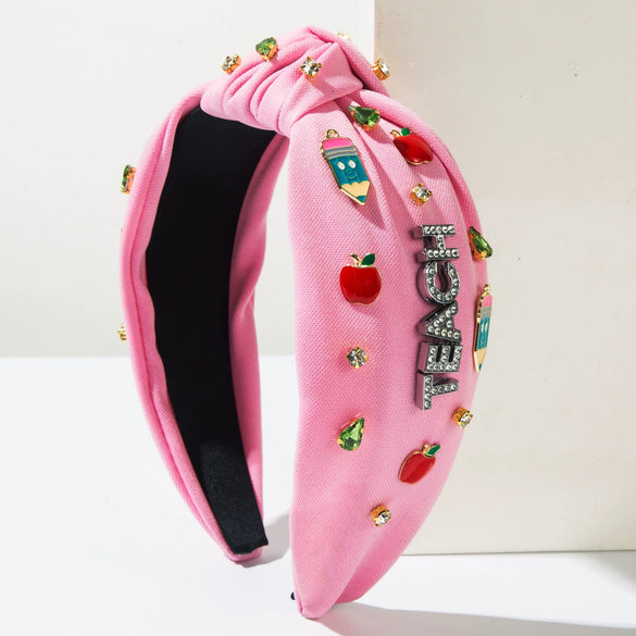 Fashionable Women's Hairbands Knotted Cloth With Diamondencrusted And Letternumbertext Design