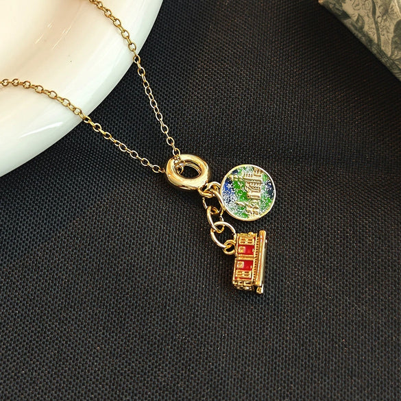 Fashionable Women's Multicolor Drip Glaze Geometric Small Train Titanium Steel Necklace With Electroplating Design And O Word Chain