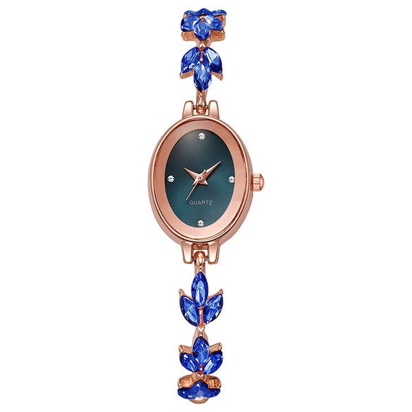 Fashionable Women's Oval Quartz Bracelet Watch With Alloy Buckle And Ordinary Glass Mirror