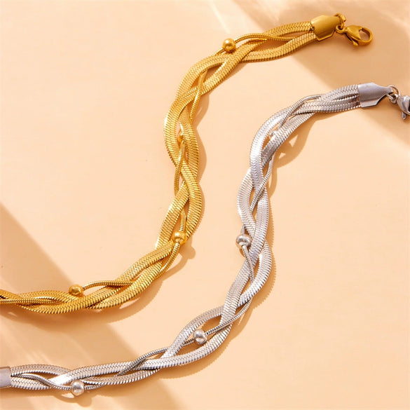 Fashionable Women's Stainless Steel Woven Three Chain Cross Bracelet With Electroplating