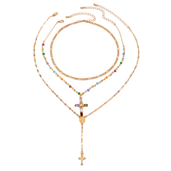 Fashionable Yshaped Tassel Alloy Geometric Clavicle Chain Necklace With Doublelayer Cross Pendant And Electroplating