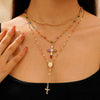 Fashionable Yshaped Tassel Alloy Geometric Clavicle Chain Necklace With Doublelayer Cross Pendant And Electroplating