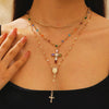 Fashionable Yshaped Tassel Alloy Geometric Clavicle Chain Necklace With Doublelayer Cross Pendant And Electroplating