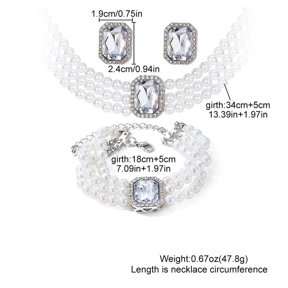 Faux Pearl Rhinestone Alloy Jewelry Set With Diamond Setting For Women French Retro Elegant Light Luxury Style