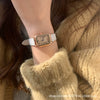 Female Antique Style Square Metal Belt Watch With Ordinary Glass Mirror Quartz