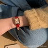 Female Antique Style Square Metal Belt Watch With Ordinary Glass Mirror Quartz