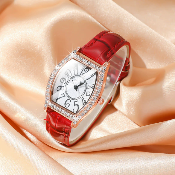 Female Casual Jewelry Set With Round Dial Stainless Steel Belt Watch