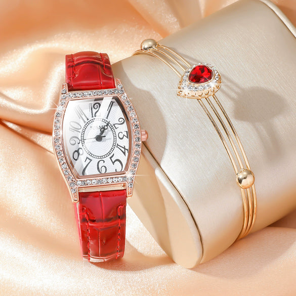 Female Casual Jewelry Set With Round Dial Stainless Steel Belt Watch