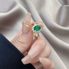 Female Copper Electroplated Sunflower Emerald Gem Ring With Geometric Pattern