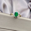 Female Copper Electroplated Sunflower Emerald Gem Ring With Geometric Pattern