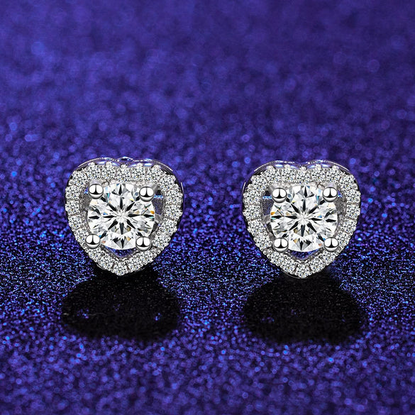 Female Earrings White Copper Electroplating Fourleaf Clover Heart Shape High Imitation Moissanite